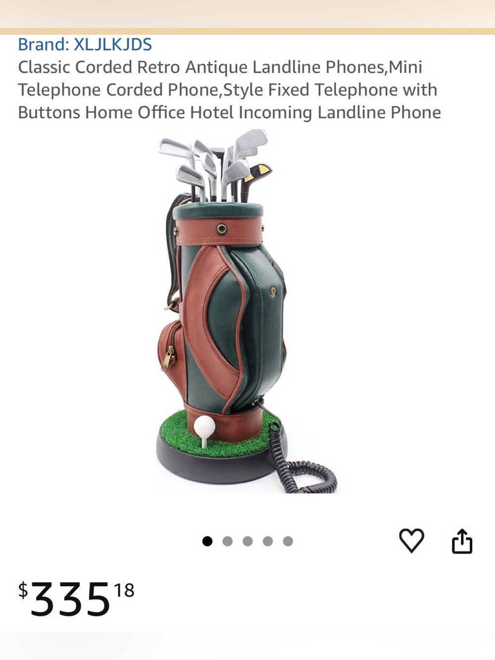 Vintage Golf Bag Corded Phone in Green & Brown